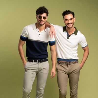 Maglia uomo stile polo a mezza manica realizzata in puro cotone lavorato
